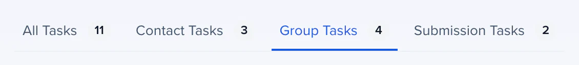 The Tasks tabs: All Tasks 11, Contact Tasks 3, Group Tasks 4 and Submission Tasks 2, Group Tasks selected