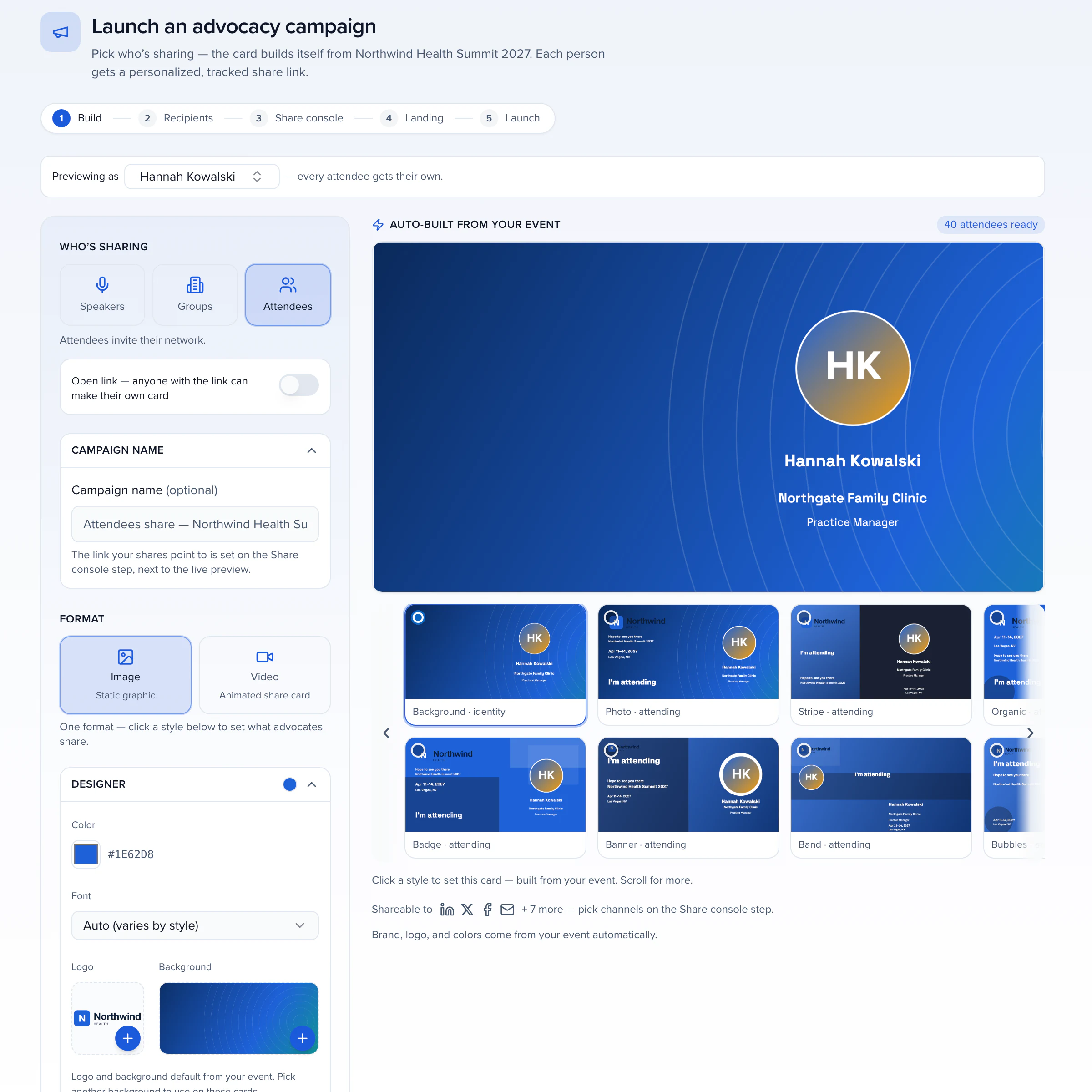 Quick Launch: campaign name, Image or Video format, and the designer